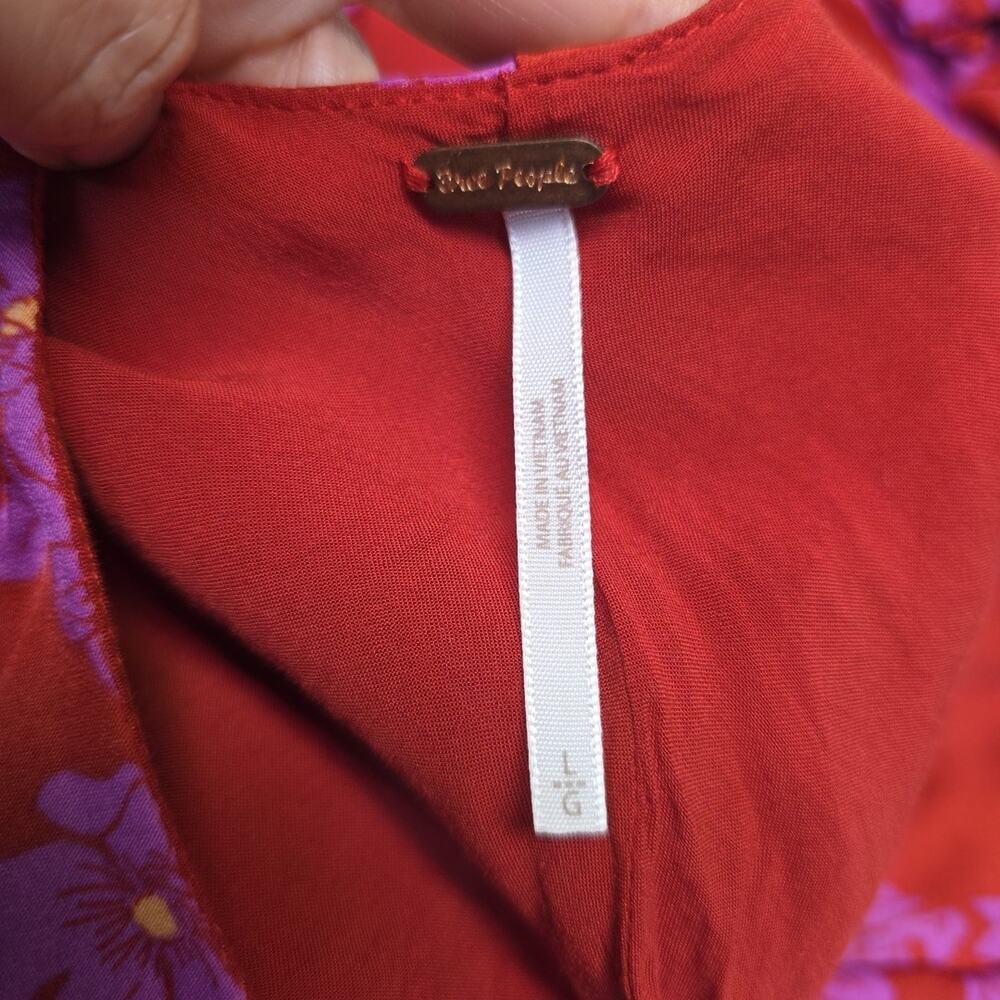 Free People Red And Purple Floral Mini Dress Women’s Sz L - Picture 8 of 9